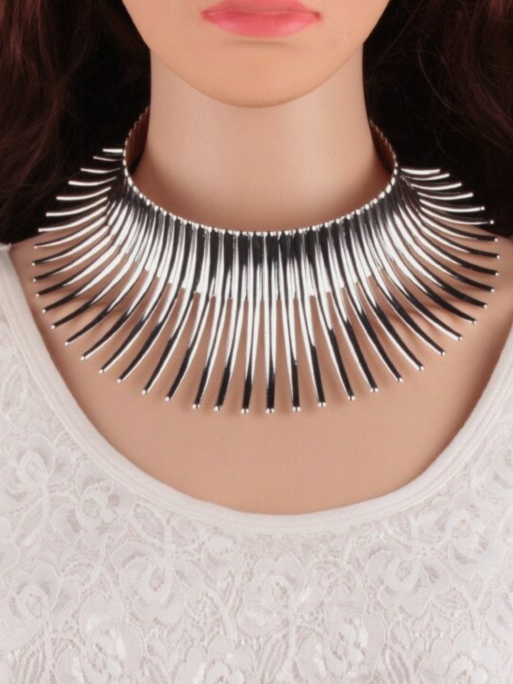 Silver Spike Collar Necklace - Modern Statement Choker